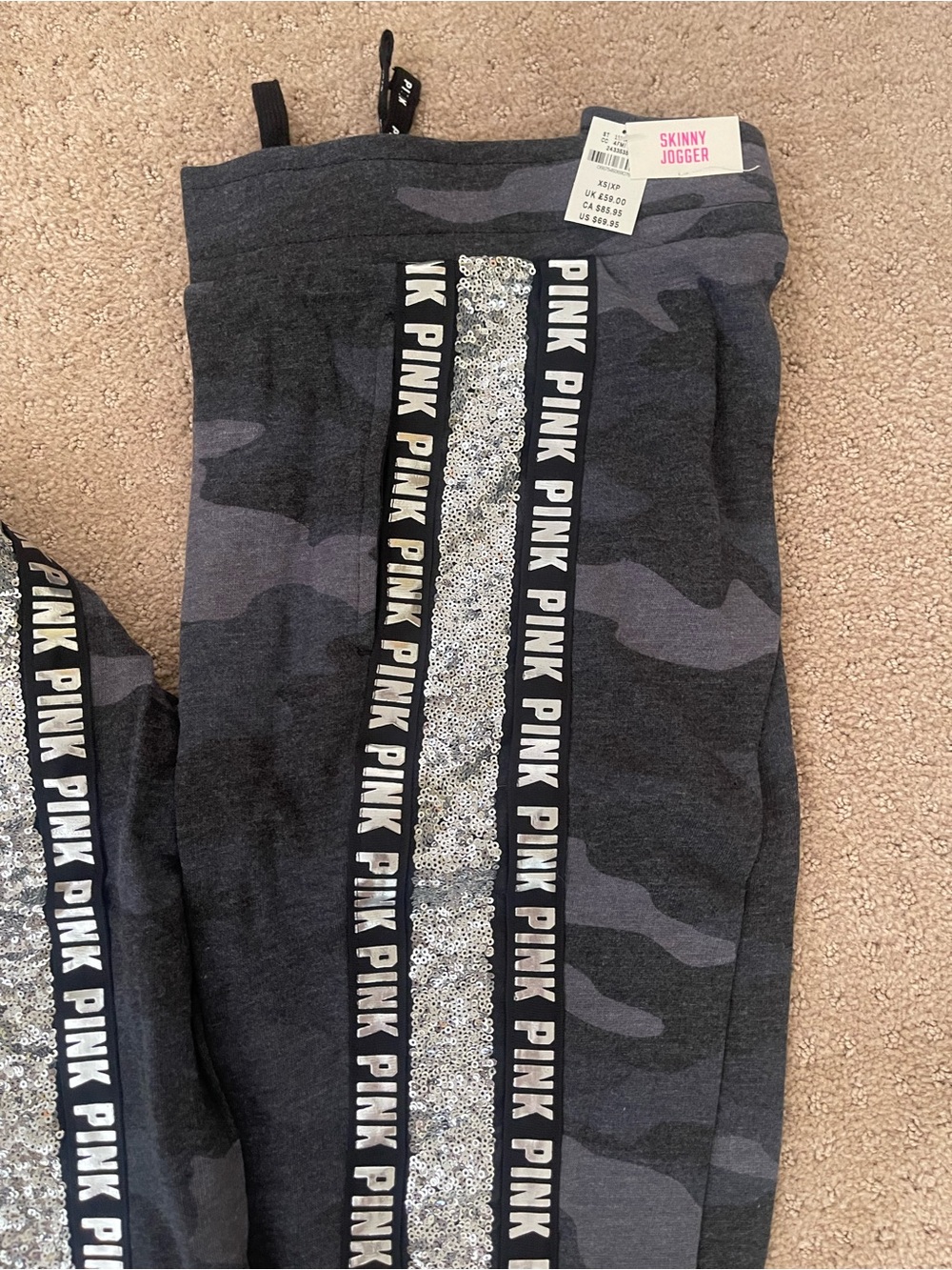PINK Victoria's Secret Charcoal Camo Skinny Jogs Set with Logo Tape - Picture 4 of 5